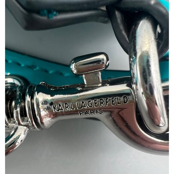 Karl Lagerfeld Paris Patent Leather Wristlet Clutch Bag Turquoise 8.75" x 6.5" - Picture 6 of 6